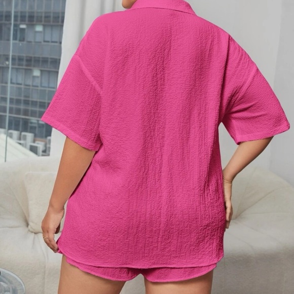 2 piece coord set shorts & button up short sleeve top textured boho white - Picture 10 of 10